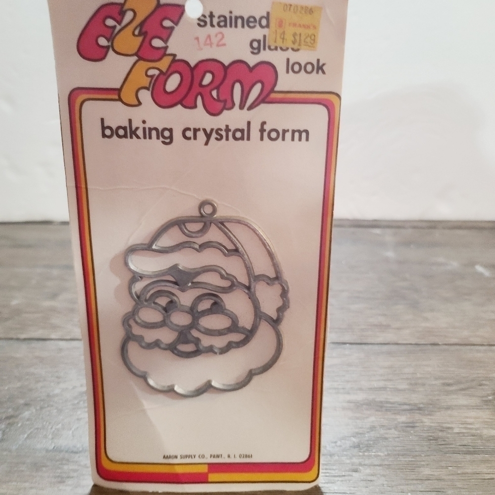 Vintage 80s EZE FORM Baking Crystal Santa Head Form Stained Glass Look